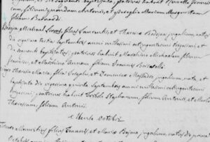 Cropped ecclesiastical birth/baptism record, 1830, Michele Lino Bodoira.