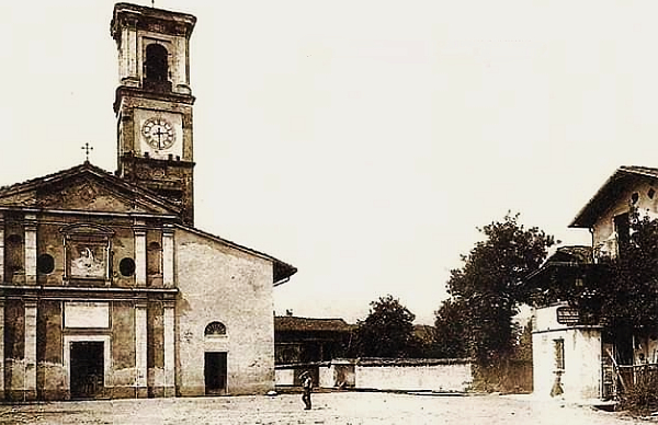 Sepia tone postcard image of Piazza Vittorio Veneta, Cafasse, Italy, 1912.