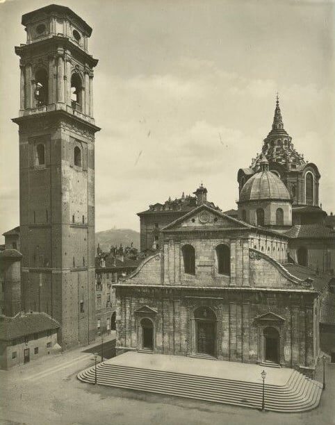 Black and white photo of San Gi Battista Cathedrale, Torino, taken in the 1800s by Giacomo Brogi