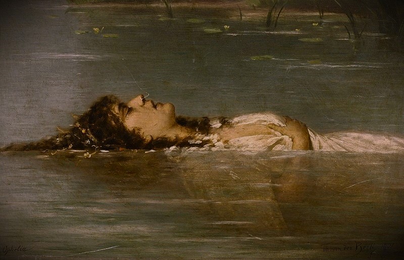 Oil on canvas painting by Theodor Van der Beek, 1901, of Ophelia drowned.